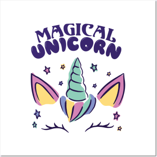 Cute Magical Unicorn Rainbow Horn Girl Posters and Art